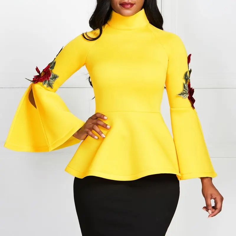 Women Blouse Yellow Tops Shirts Flare Long Sleeve Slim Party Wear Summer Modest New Fashion Elegant Lady Blouse Drop Shipping
Women Blouse Yellow Tops Shirts Flare Long Sleeve Slim Party Wear Summer Modest New Fashion Elegant Lady Blouse Drop Shipping