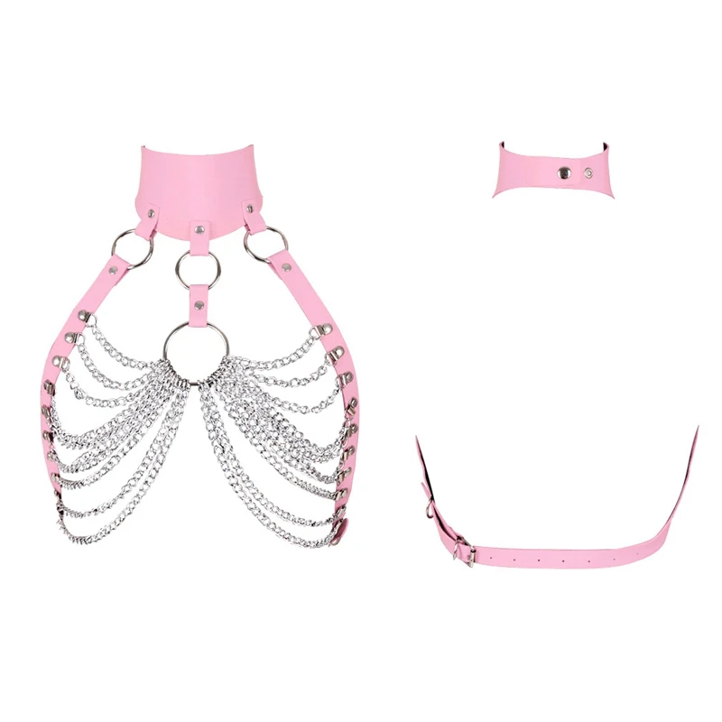Pink Leather Body Harness Cage Bra Sexy Lingerie Fetish Womens Harajuku Punk Gothic Metal Chain Bondage Crop Tops Cosplay Rave
Pink Leather Body Harness Cage Bra Sexy Lingerie Fetish Womens Harajuku Punk Gothic Metal Chain Bondage Crop Tops Cosplay Rave