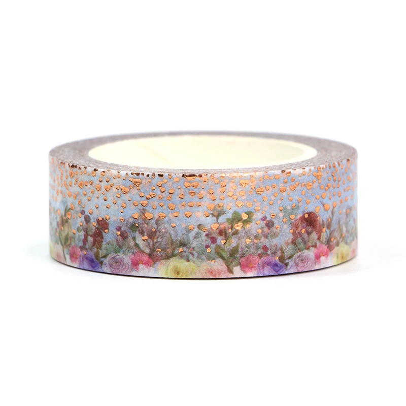 

1PC 15MM*10M Foil Colorful Flowers Dots Trees Decorative Washi Tape Scrapbooking Masking Tape School Office Supply