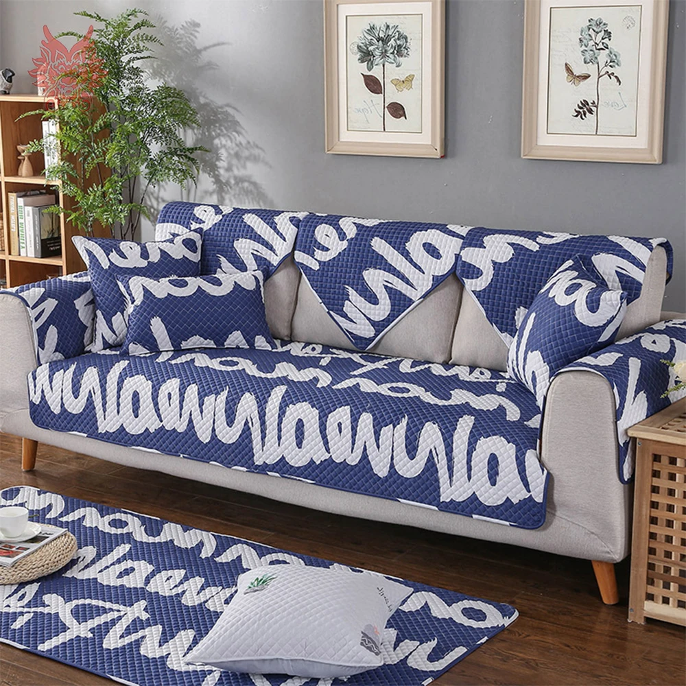Nordic modern letter printed style multi size blue living room cotton sofa cover with non-slip dot housse de canapé SP5804 
Nordic modern letter printed style multi size blue living room cotton sofa cover with non-slip dot housse de canapé SP5804