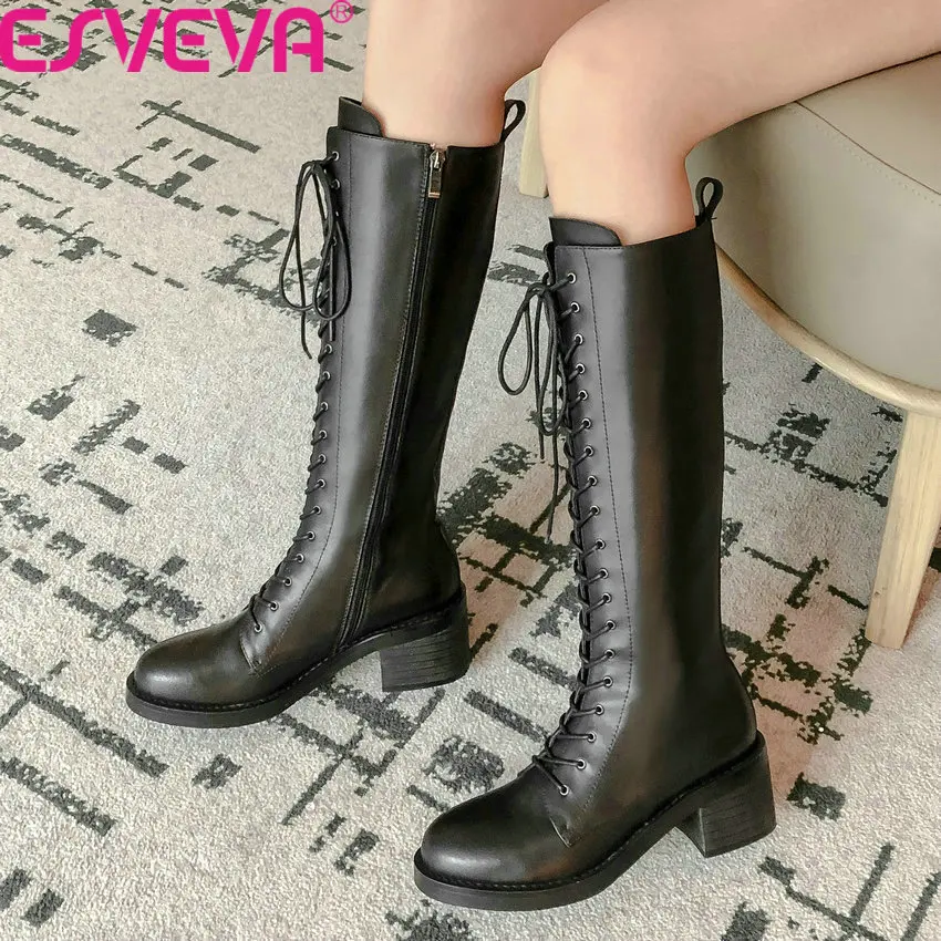 ESVEVA 2020 Cow Leather PU Lace Up Zipper Autumn Winter Women Shoes Casual Round Toe Square High Heel Knee High Boots Size 34-42
ESVEVA 2020 Cow Leather PU Lace Up Zipper Autumn Winter Women Shoes Casual Round Toe Square High Heel Knee High Boots Size 34-42