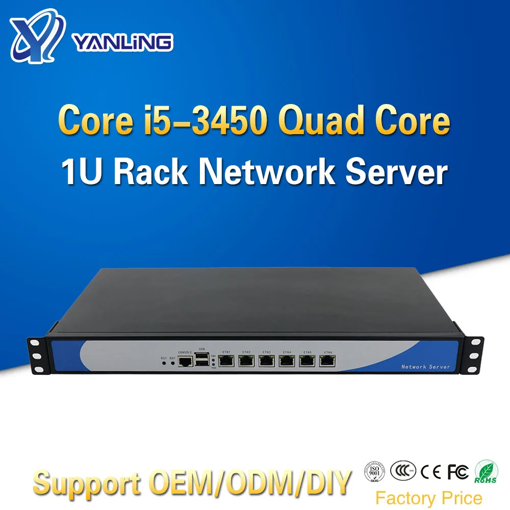 

Yanling Ivy Bridge i5 3450 Quad Core 1U Rackmount Network Server with 6 Intel Lan Barebone PC Firewall Router PfSense AES-NI