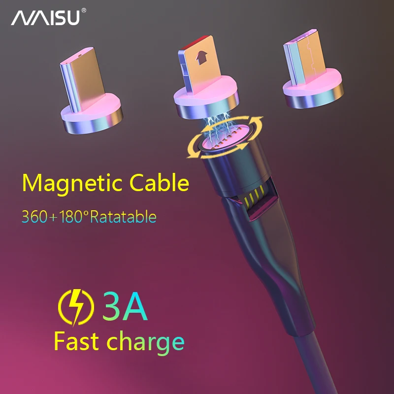 NAISU Magnetic Cable 3A Fast Charging 360+180 Rotation 1M QC3.0 Micro USB Type-C Data Cord For Iphone Huawei Samsung Xiaomi 2020
NAISU Magnetic Cable 3A Fast Charging 360+180 Rotation 1M QC3.0 Micro USB Type-C Data Cord For Iphone Huawei Samsung Xiaomi 2020