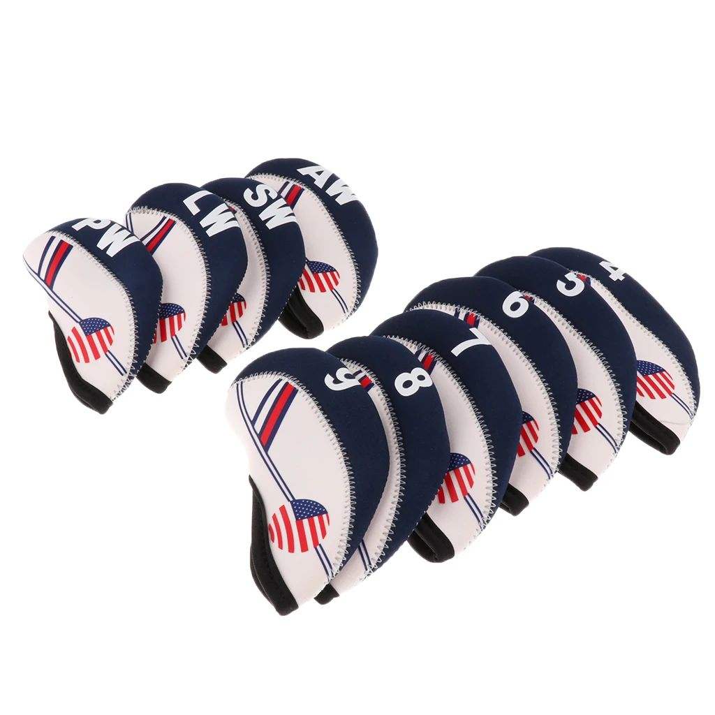 Set Of 10 USA Flag Neoprene Golf Club Head Cover Iron Protective Headcovers Set Of 10 USA Flag Neoprene Golf Club Head Cover Iron Protective Headcovers