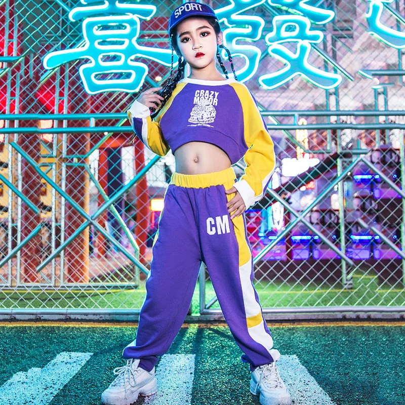 

Girls Hip Hop Costumes Purple Street Dance Sports Suit Jazz Clothing Modern Dancing Outfit Cheerleading Performance Wear DN4541