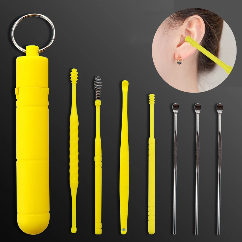 

1/7PC/Set Ear Cleaner Earwax Removal Tool ABS Earpick Curette Reusable Ear Cleaning Wax Remover Spring Spoon Ear Pick Cleanser