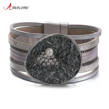 Amorcome Multilayer Leather Wide Bracelet Women Rhinestone Pearl Round Charm Wrap Bracelets Female Pulsera Mujer Party Jewelry
Amorcome Multilayer Leather Wide Bracelet Women Rhinestone Pearl Round Charm Wrap Bracelets Female Pulsera Mujer Party Jewelry