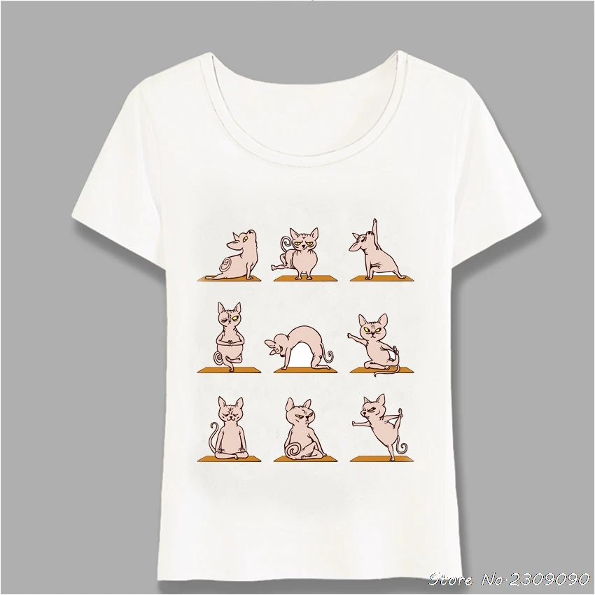 Дизайнерская футболка Sphynx Cat Yo.ga модная женская с принтом милого котенка дзен