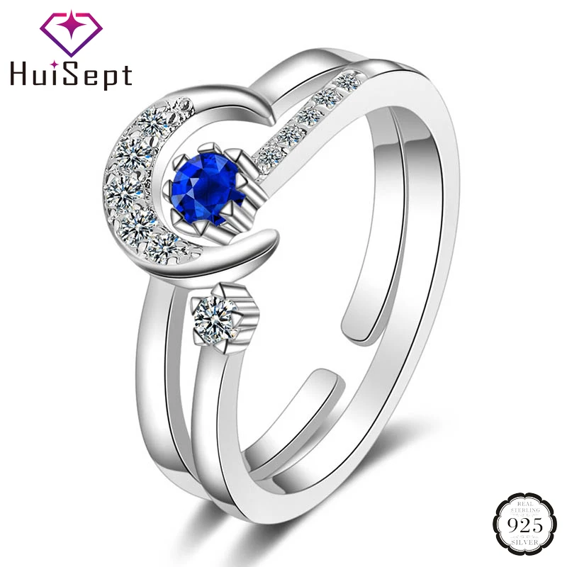 HuiSept 2 in 1 Ring 925 Silver Jewellery Star Moon Shaped Sapphire Zircon Gemstone Open Rings for Female Wedding Party Wholesale | Украшения