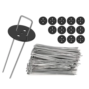 

100 Pcs U-Garden Pegs/Ground Pegs for Netting for Securing Weed Fabric/Netting/Ground Sheets with 12 Pcs Buffer Washer