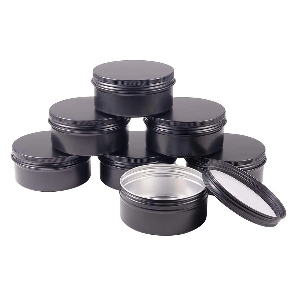 

48pcs 150ml 5oz Aluminum Jars Lip Balm Pots 150g Black Empty Cosmetic Cream Jar Pot Case With Screw Thread Lid Container