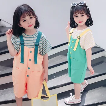 Summer new 3-7 year old girl baby suit color striped short-sleeved T-shirt lapel suspenders girls casual children's clothing
Summer new 3-7 year old girl baby suit color striped short-sleeved T-shirt lapel suspenders girls casual children's clothing