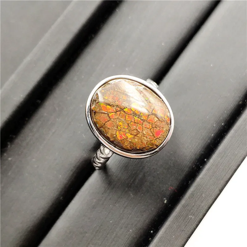 Natural Green Ammonite Ammolite Ring Men Woman Crystal Love Gift 16x12mm Beads 925 Sterling Silver Fashion Rings AAAAA | Украшения и