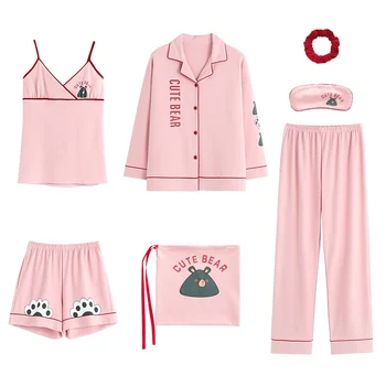 Pijamas Women Sleepwear 2020 New Fashion Pyjamas 7 Pieces Set Pink Cute Letter Printing Cotton Homewear Young Ladies Loungewear
Pijamas Women Sleepwear 2020 New Fashion Pyjamas 7 Pieces Set Pink Cute Letter Printing Cotton Homewear Young Ladies Loungewear