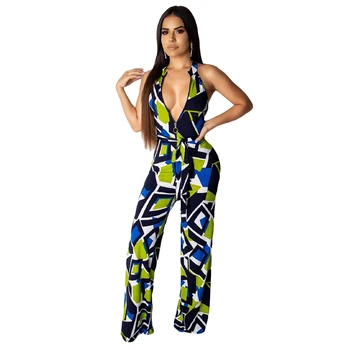 Sleeveless V Neck geometric Print Rompers For Women Halter High waist Full Length Trousers Lady Playsuit Summer Fashion Suit
Sleeveless V Neck geometric Print Rompers For Women Halter High waist Full Length Trousers Lady Playsuit Summer Fashion Suit