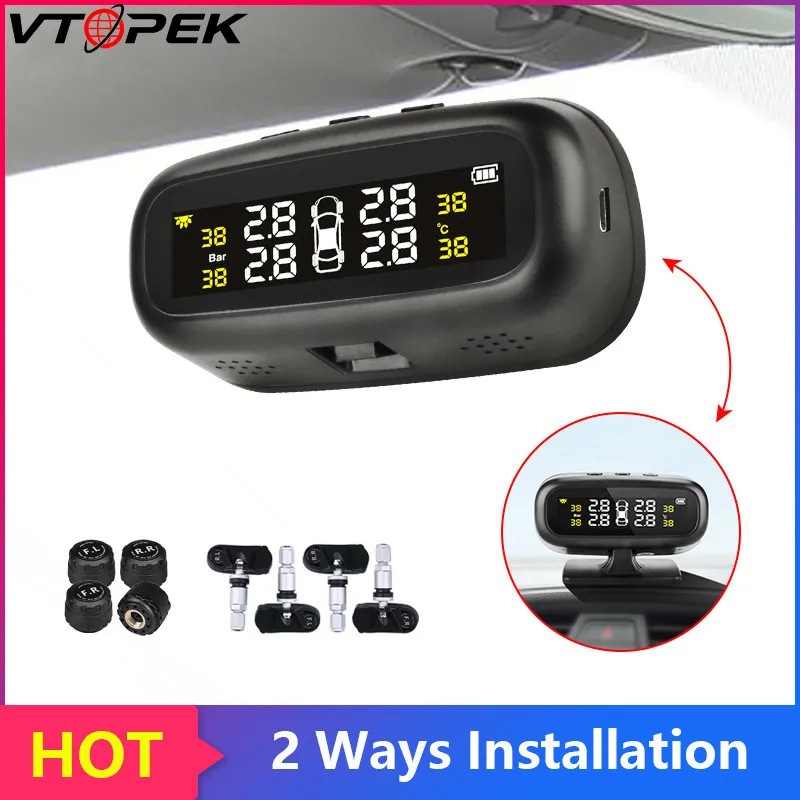 Vtopek TPMS Wireless Car Tire Pressure Monitoring USB or Solar Charging Auto Alarm Monitor on The Center Console or Windshield
Vtopek TPMS Wireless Car Tire Pressure Monitoring USB or Solar Charging Auto Alarm Monitor on The Center Console or Windshield