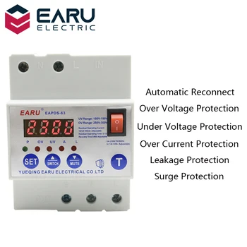 63A Automatic Reconnect Circuit Breaker With Over Voltage Under Voltage Over Current Leakage Protection Surge Protection Relay
63A Automatic Reconnect Circuit Breaker With Over Voltage Under Voltage Over Current Leakage Protection Surge Protection Relay