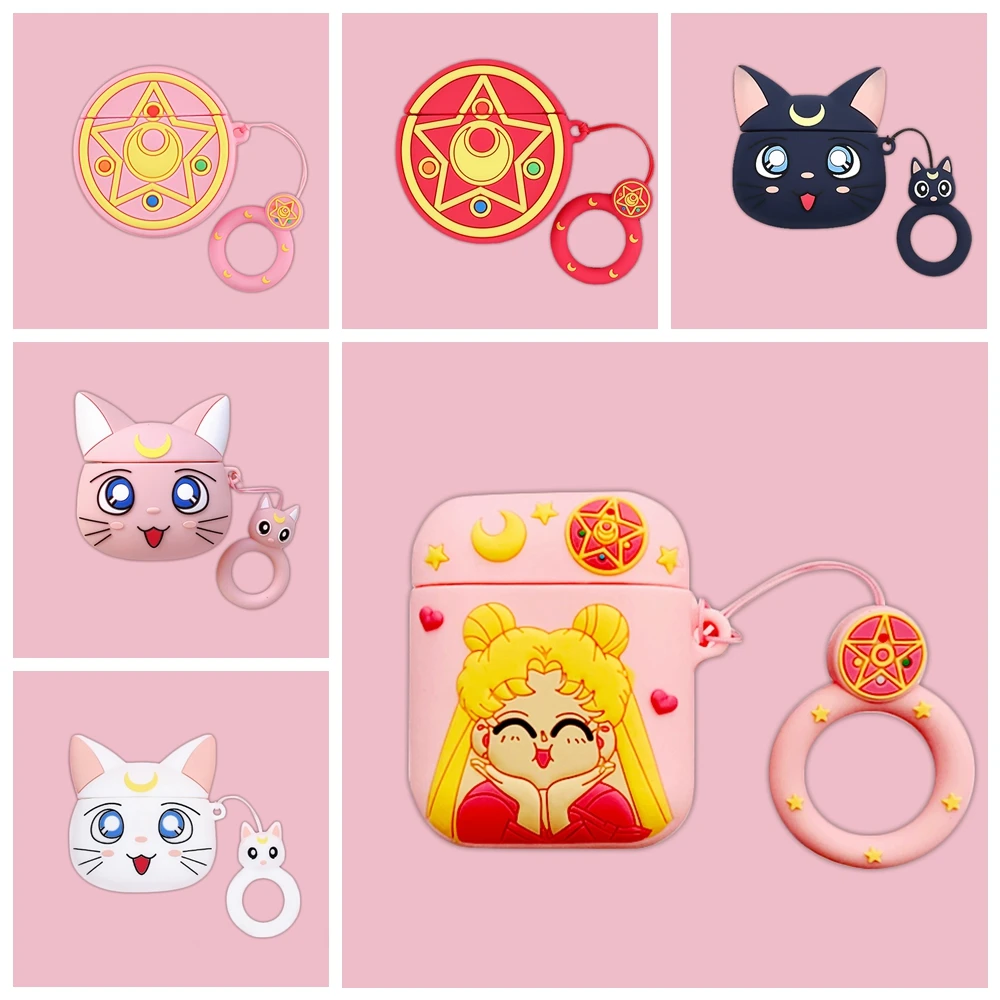 Чехол Sailor Moon 3D с милым котом для Airpods чехол беспроводных наушников Bluetooth Apple 1 2 Air Pods