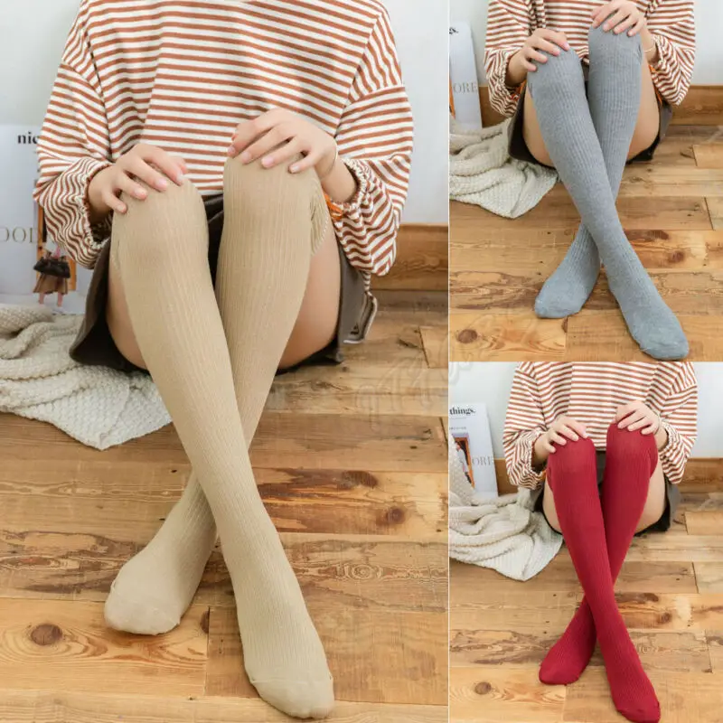 Hot Women winter Cable Knit Long Solid Stockings Over Knee Thigh High School Girl Stocking Chaussettes femme | Женская одежда