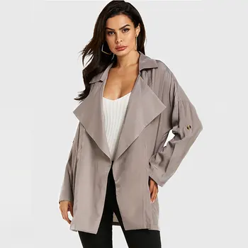 

YOINS 2020 Spring Autumn Winter Women Coat Cotton Side Pockets Adjustable Long Sleeves Casual Work Overcoat Streetwear Femme