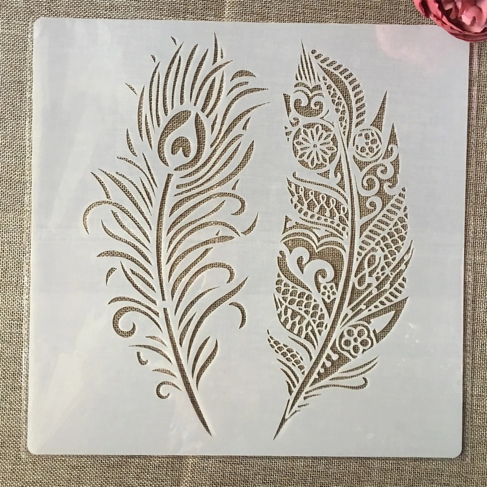 30*30cm Big Mandala Two Feather DIY Layering Stencils Painting Scrapbook Coloring Embossing Album Decorative Template | Канцтовары для