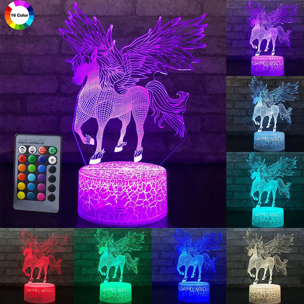 3D LED Remote Or Touch Control Unicorn Horse Night Light Table Desk Lamp Xmas Home Decoration Lovely Gifts For Kids
3D LED Remote Or Touch Control Unicorn Horse Night Light Table Desk Lamp Xmas Home Decoration Lovely Gifts For Kids