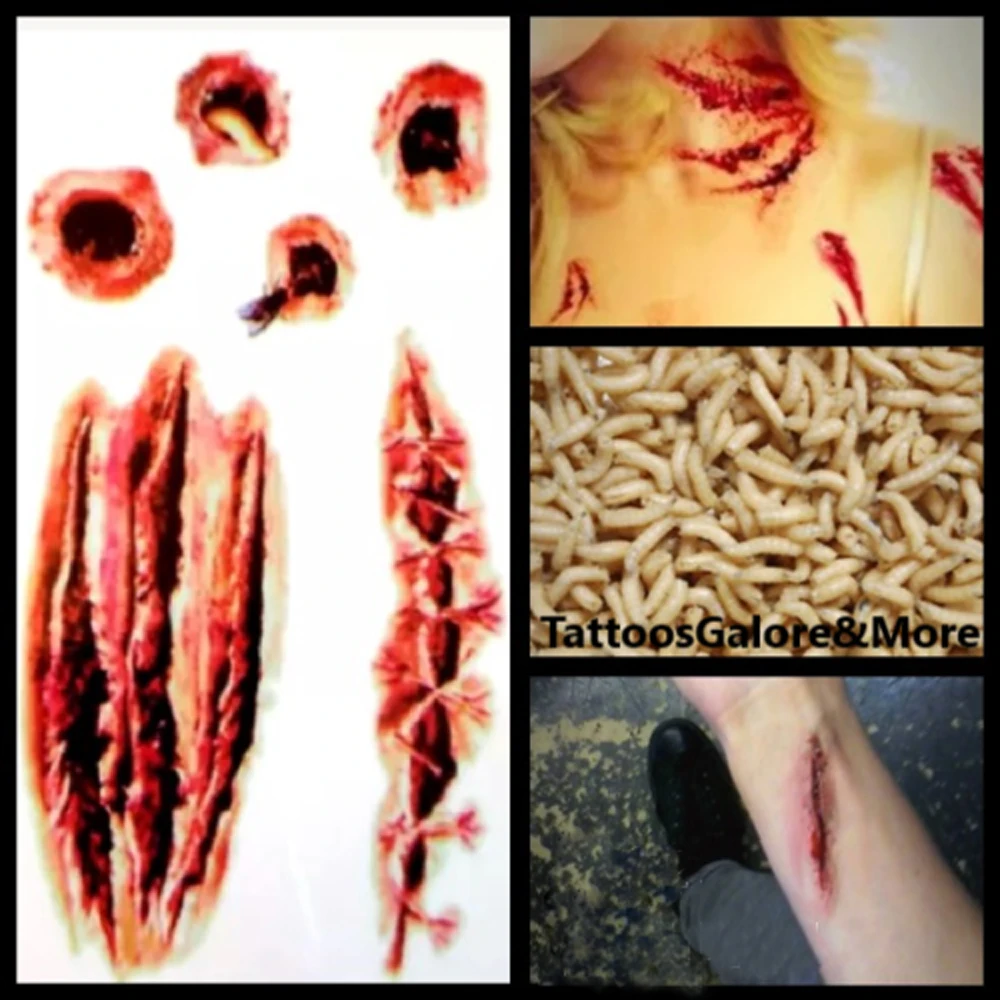 Maggot Fly Insect Cut Horror Водонепроницаемая тату наклейка на Хэллоуин нарядное платье