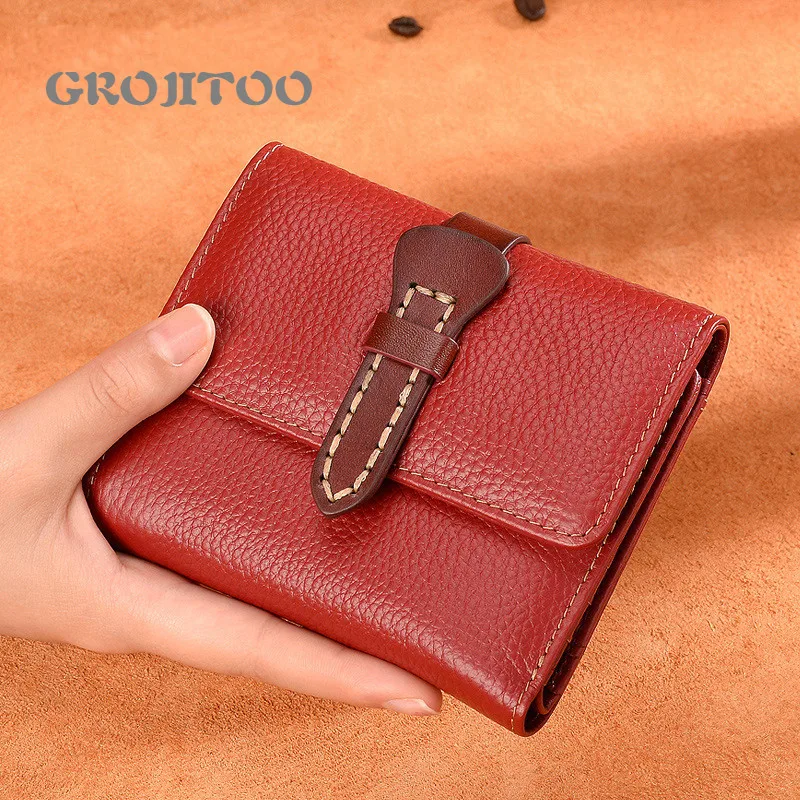 GROJITOO cowhide three fold women's short purse buckle manual thread multi Card Wallet soft leather women's Wallet
GROJITOO cowhide three fold women's short purse buckle manual thread multi Card Wallet soft leather women's Wallet