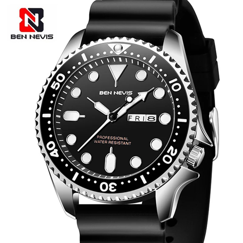 

Men's Watches Analog Quartz Watch with Date Luminous Hands Military Watch Waterproof Rubber Strap Wristwatch Relogio Masculino