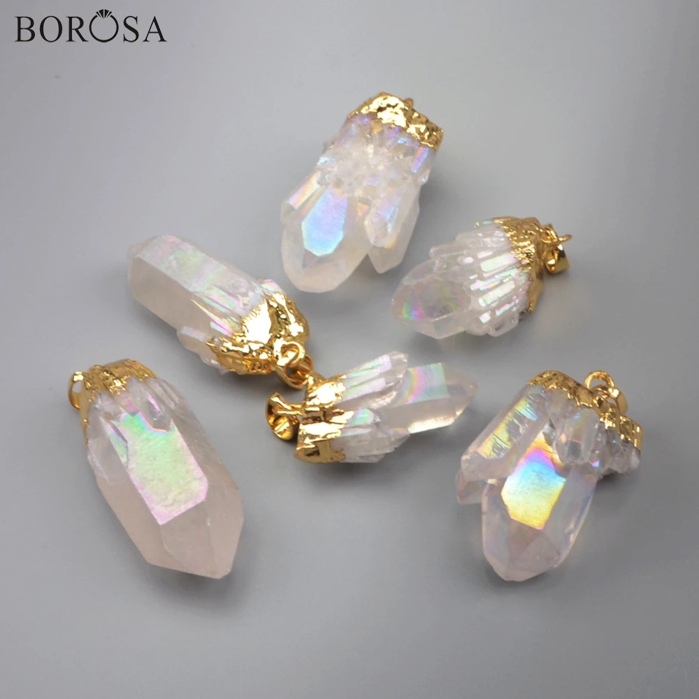 BOROSA 5/10Pcs Gold Plating Titanium AB Color Cluster Crystal Point Pendant Natural Quartz Crystal Point Bead for Necklace G1851
BOROSA 5/10Pcs Gold Plating Titanium AB Color Cluster Crystal Point Pendant Natural Quartz Crystal Point Bead for Necklace G1851