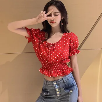 Women Short Sleeve Ruffles Chiffon Blouse Fashion Dot Print V-Neck Female Shirt Summer Blouse x 
Women Short Sleeve Ruffles Chiffon Blouse Fashion Dot Print V-Neck Female Shirt Summer Blouse x