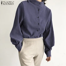 Grande taille Chemisier femme OL Chemise de Travail Élégant Chic Solide tops tuniques décontracté Manches Lanterne Blusas Boutonnage Chemiser Mujer 7(China)