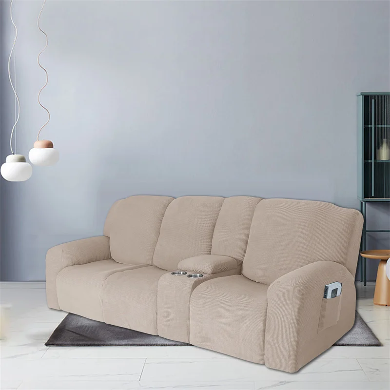 Housse extensible pour fauteuil inclinable 3 places, avec porte-gobelet, en polaire, pour salon Housse extensible pour fauteuil inclinable 3 places, avec porte-gobelet, en polaire, pour salon