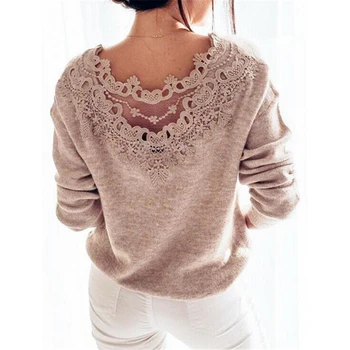 Autumn Women Clothes Sexy Elegant Lace Stitching Backless Pullover Woman Sweater Long Sleeve Jumper Top Knitted Sweater Bodycon 
Autumn Women Clothes Sexy Elegant Lace Stitching Backless Pullover Woman Sweater Long Sleeve Jumper Top Knitted Sweater Bodycon