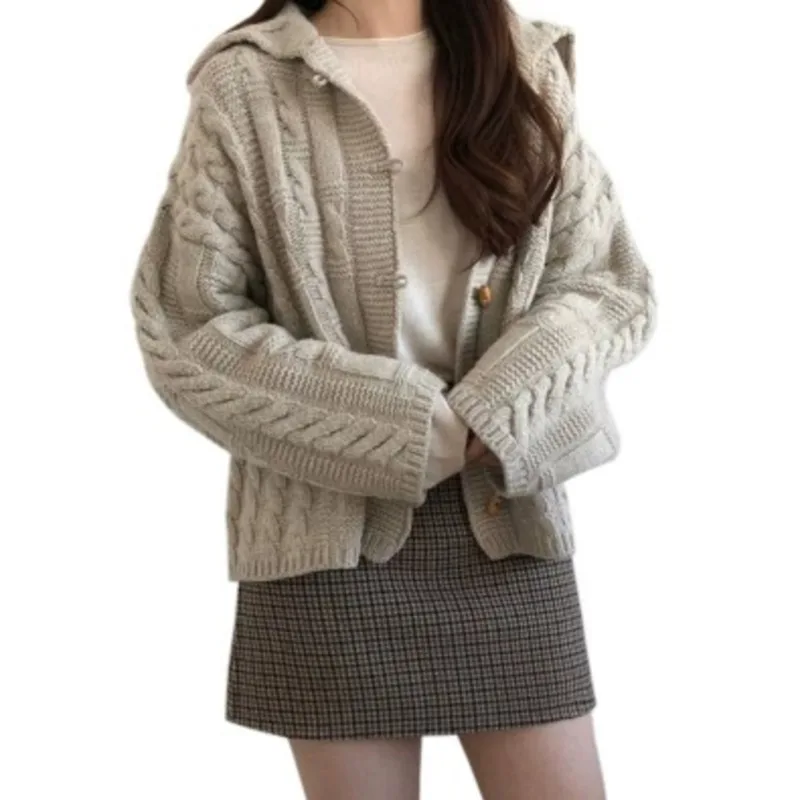 Autumn New Korean Version Of Chic Elegant Thick Wool Knitted Hooded Cardigan Sweater Women's Coat Wn*
Autumn New Korean Version Of Chic Elegant Thick Wool Knitted Hooded Cardigan Sweater Women's Coat Wn*