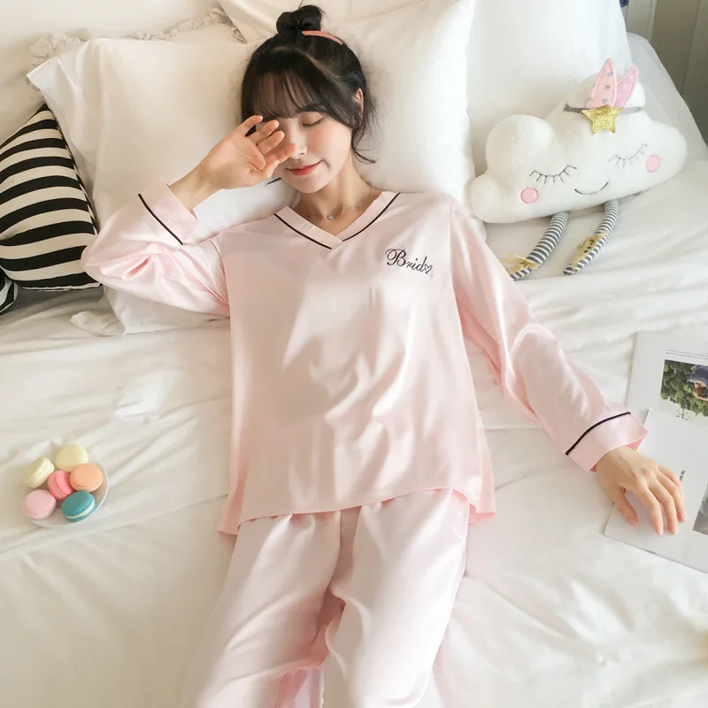 Pajamas Women's Spring And Autumn Viscose Long Sleeve Korean-style Students Cute Lettered Two-Piece Set Thin Silk Home Wear
Pajamas Women's Spring And Autumn Viscose Long Sleeve Korean-style Students Cute Lettered Two-Piece Set Thin Silk Home Wear