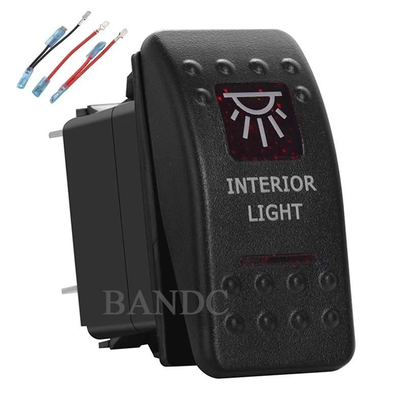 

INTERIOR LIGHT Rocker Switch 5 Pins on-off SPST Dual Red Led for Car Boat RV Truck Vehicles,Waterproof,12V/24V With Jumper Wires