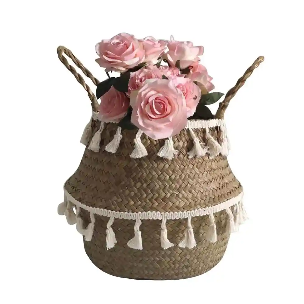 storage baskets straw patchwork flowerpot wicker rattan garden