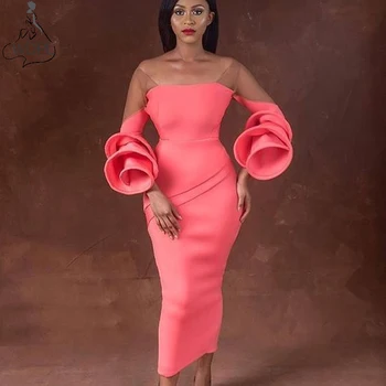 Unique Off Shoulder Sheath Evening Dress Chic Ruffled Long Sleeves Tea Length Prom Dresses Sheer Neck Formal Gown Abendkleider
Unique Off Shoulder Sheath Evening Dress Chic Ruffled Long Sleeves Tea Length Prom Dresses Sheer Neck Formal Gown Abendkleider