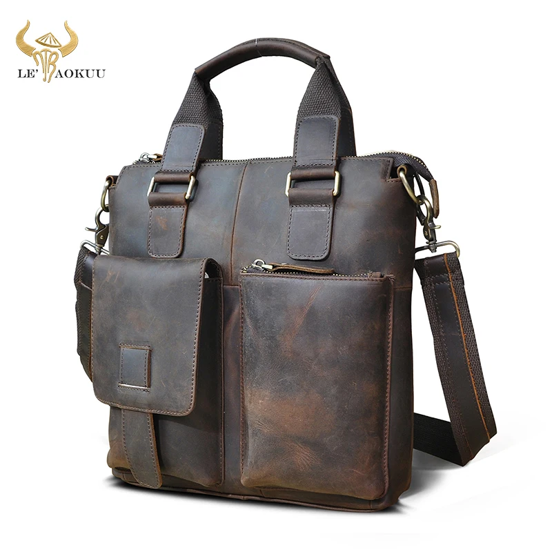 

Men Crazy Horse Leather Antique Vintage Business Briefcase 12" Laptop Case Attache Portfolio Tote Shoulder Messenger Bag B259