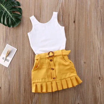 2PCS Toddler Kids Baby Girl Clothes Sets Sleeveless Solid Vest Romper Yellow Pleated Skirt Summer Outfit Set 
2PCS Toddler Kids Baby Girl Clothes Sets Sleeveless Solid Vest Romper Yellow Pleated Skirt Summer Outfit Set