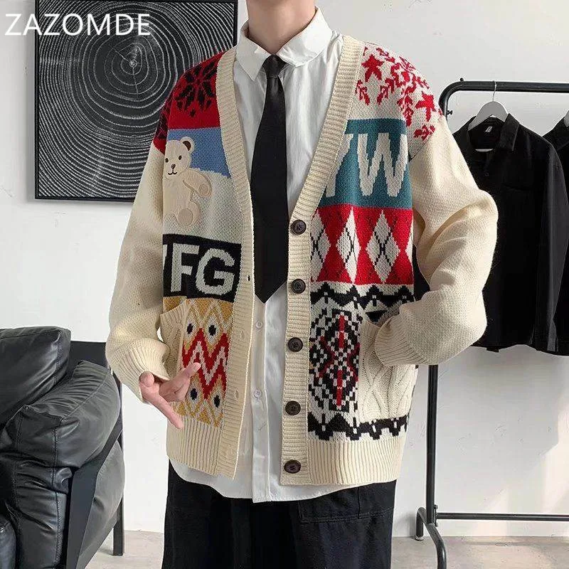 ZAZOMDE Spring Knitted Patchwork Sweater Cardigan Loose Streetwear Knit Sweater V Neck Coat Cartoon Buttons Knitted Sweater Men
ZAZOMDE Spring Knitted Patchwork Sweater Cardigan Loose Streetwear Knit Sweater V Neck Coat Cartoon Buttons Knitted Sweater Men