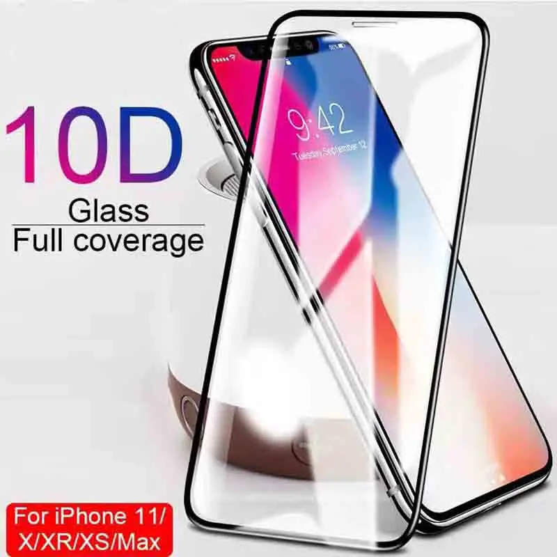 Защитное стекло 10D для iPhone 11 6 7 8 Plus X XS MAX XR полное покрытие Pro Max защита экрана