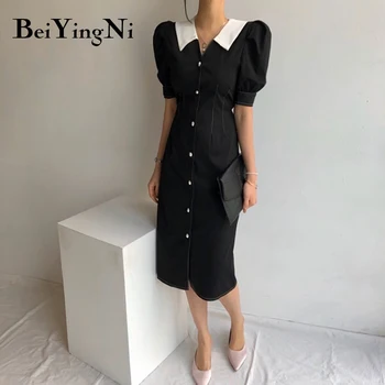 Beiyingni French Elegant Women Dress Buttons New Fashion Summer Black Short Sleeve Casual Slim Vintage Dress Office Ladies Robe 
Beiyingni French Elegant Women Dress Buttons New Fashion Summer Black Short Sleeve Casual Slim Vintage Dress Office Ladies Robe