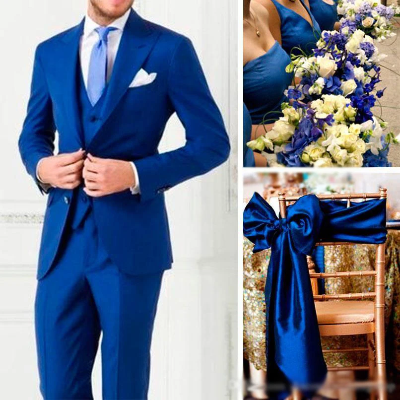 High quality Blue Jacket Pants Vest / Mens Suits Formal Men Suit Set Wedding Groom Prom Tuxedos Blazers 3 Pieces Sets | Мужская одежда
