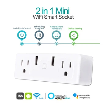 US PLUG Two USB Wireless Smart Socket WIFI Smart Socket Smart life APP WIFI Intelligent Voice Control for Amazon alexa Google
US PLUG Two USB Wireless Smart Socket WIFI Smart Socket Smart life APP WIFI Intelligent Voice Control for Amazon alexa Google