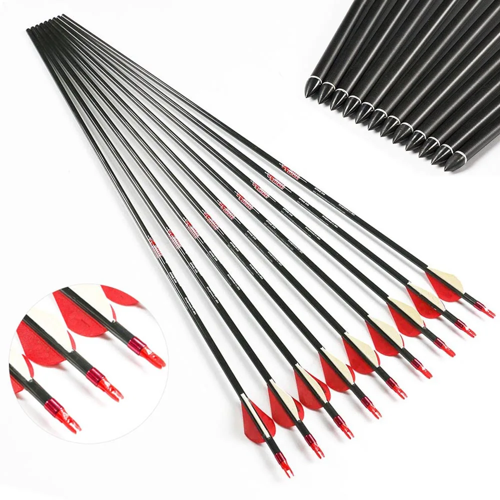 12PCS Linkboy Archery Mix Carbon Arrows Spine 500 ID 6.2mm Compound Bow Hunting