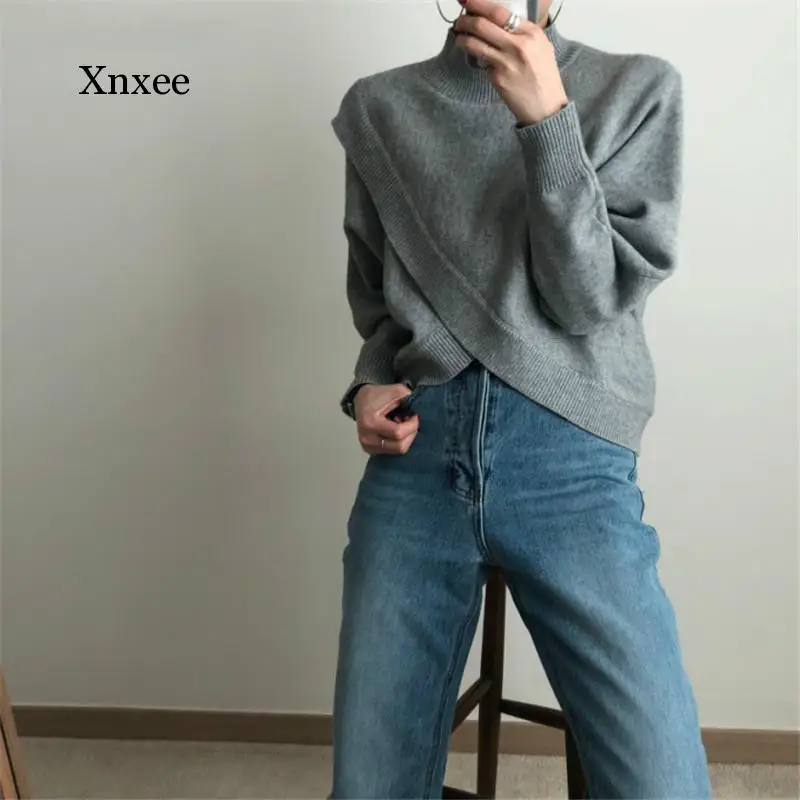Fashion Half-Turtleneck Women Sweater Jumpers Autumn Winter Knitwear Cross Split Loose Female Knitted Pullovers
Fashion Half-Turtleneck Women Sweater Jumpers Autumn Winter Knitwear Cross Split Loose Female Knitted Pullovers