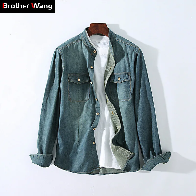 Фото 2020 New Men's Casual Denim Shirt Spring and Autumn Fashion Retro Slim Fit Long Sleeve Jeans Male Brand Clothes | Мужская одежда