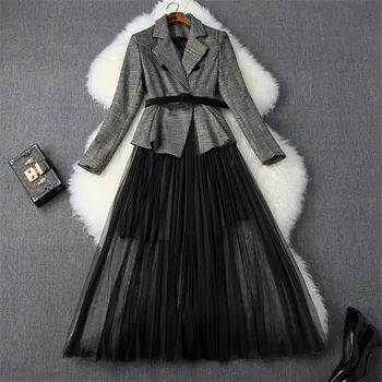 Elegant Notched Collar Blazer Patchwork Office Dress Autumn Winter 2019 Designers Women Long Sleeve Midi Pleated Tulle Dresses
Elegant Notched Collar Blazer Patchwork Office Dress Autumn Winter 2019 Designers Women Long Sleeve Midi Pleated Tulle Dresses